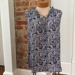 Pretty paisley sleeveless top ruffle collar